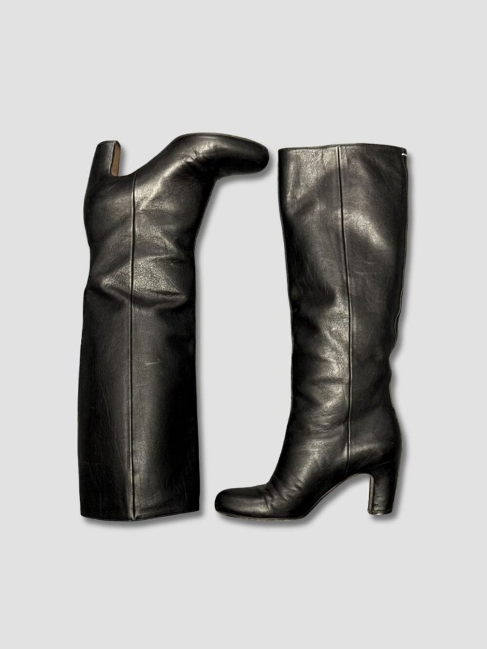 MAISON MARTIN MARGIELA Black Leather Knee High Boots Sz EU 35.5